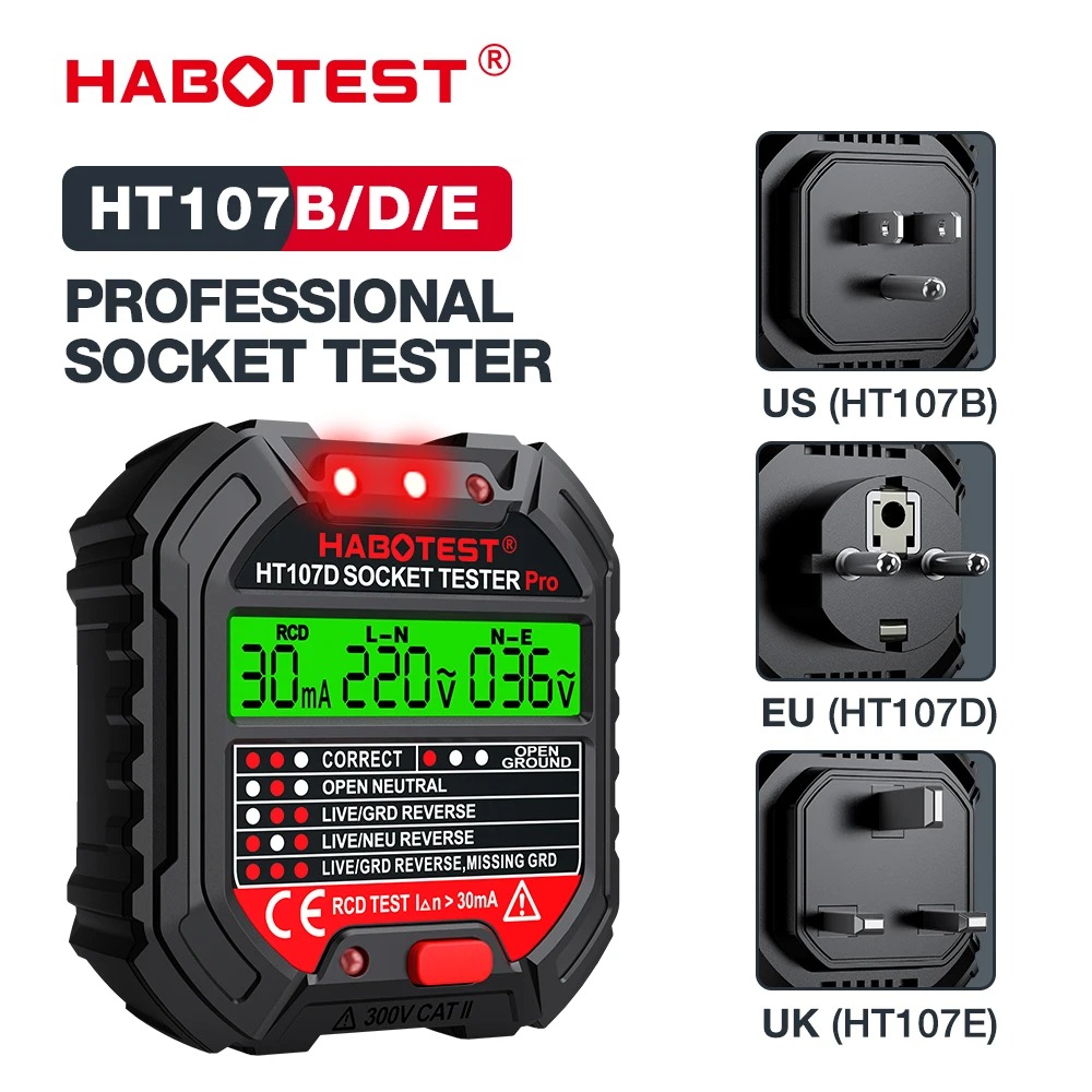 Power Tools Uk Review - Habotest HT107 Pro 소켓 테스터, 전압,